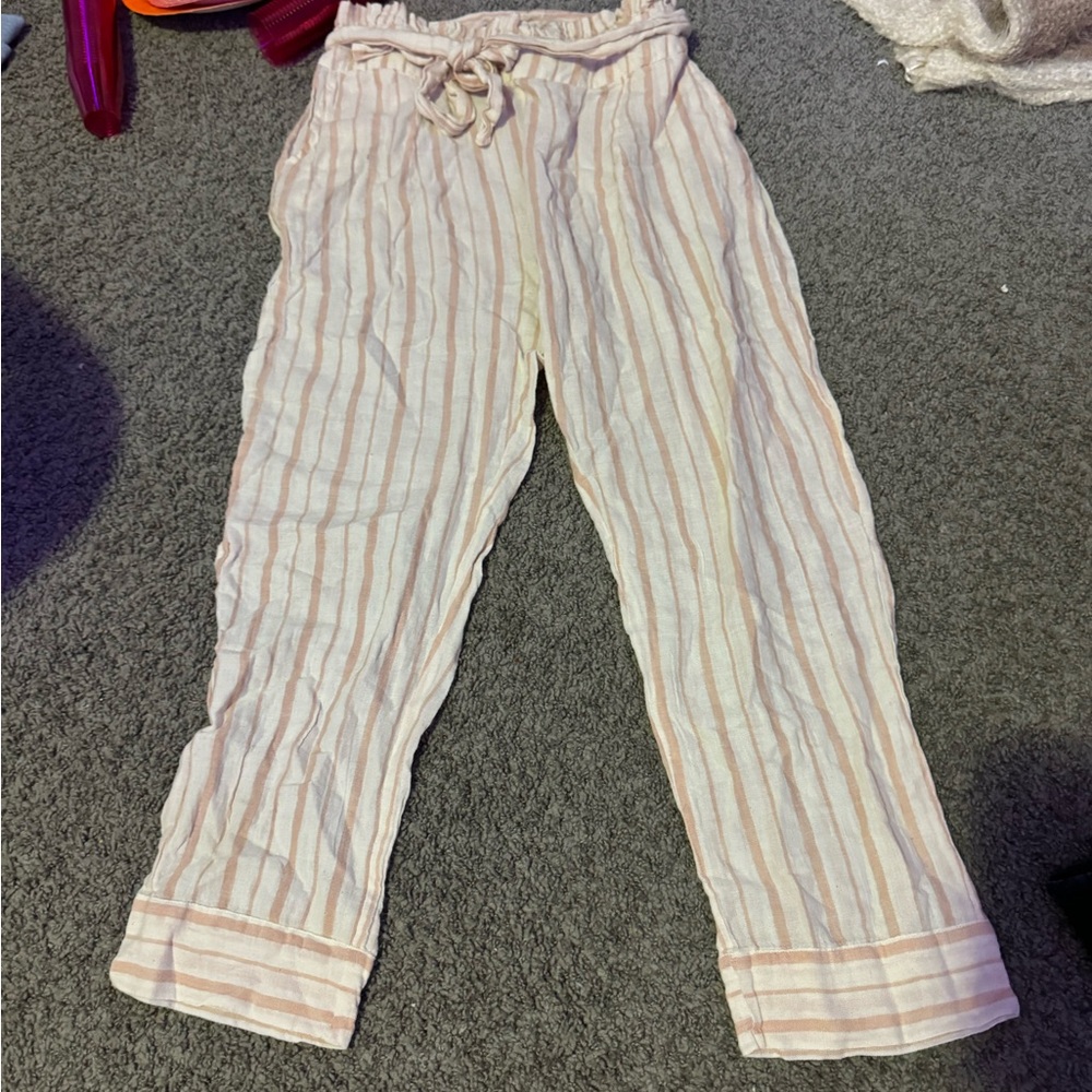 Beachy Striped Women's Pants in Cream and Pink